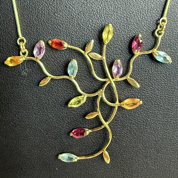 Elegant Multicolor Precious Gemstone TreeLeaf Necklace